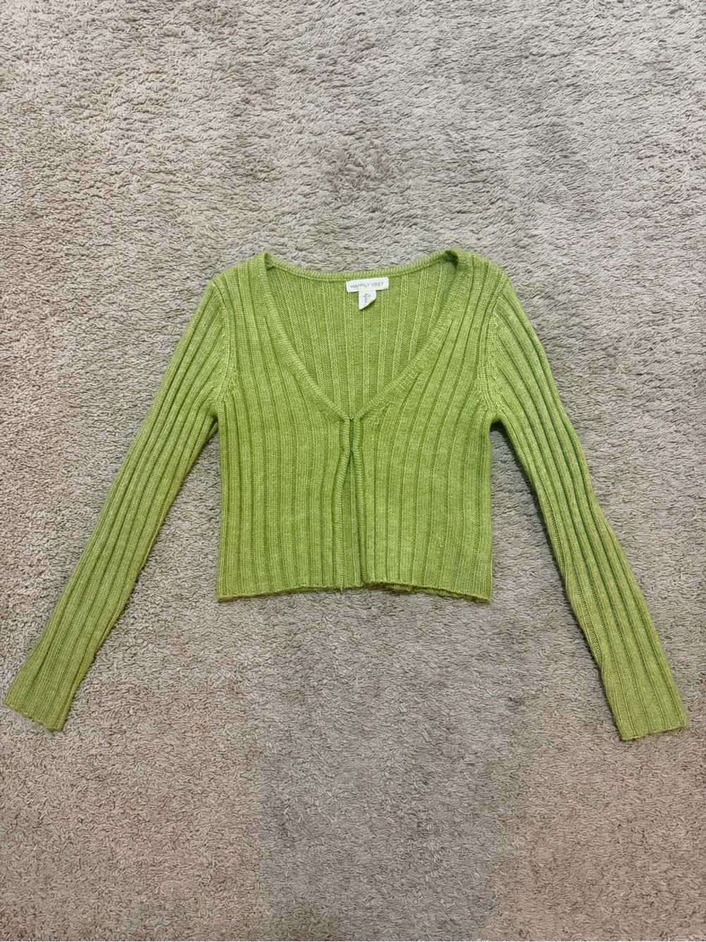 Cynthia Rowley Green Ribbed V-Neck Cropped Cardigan